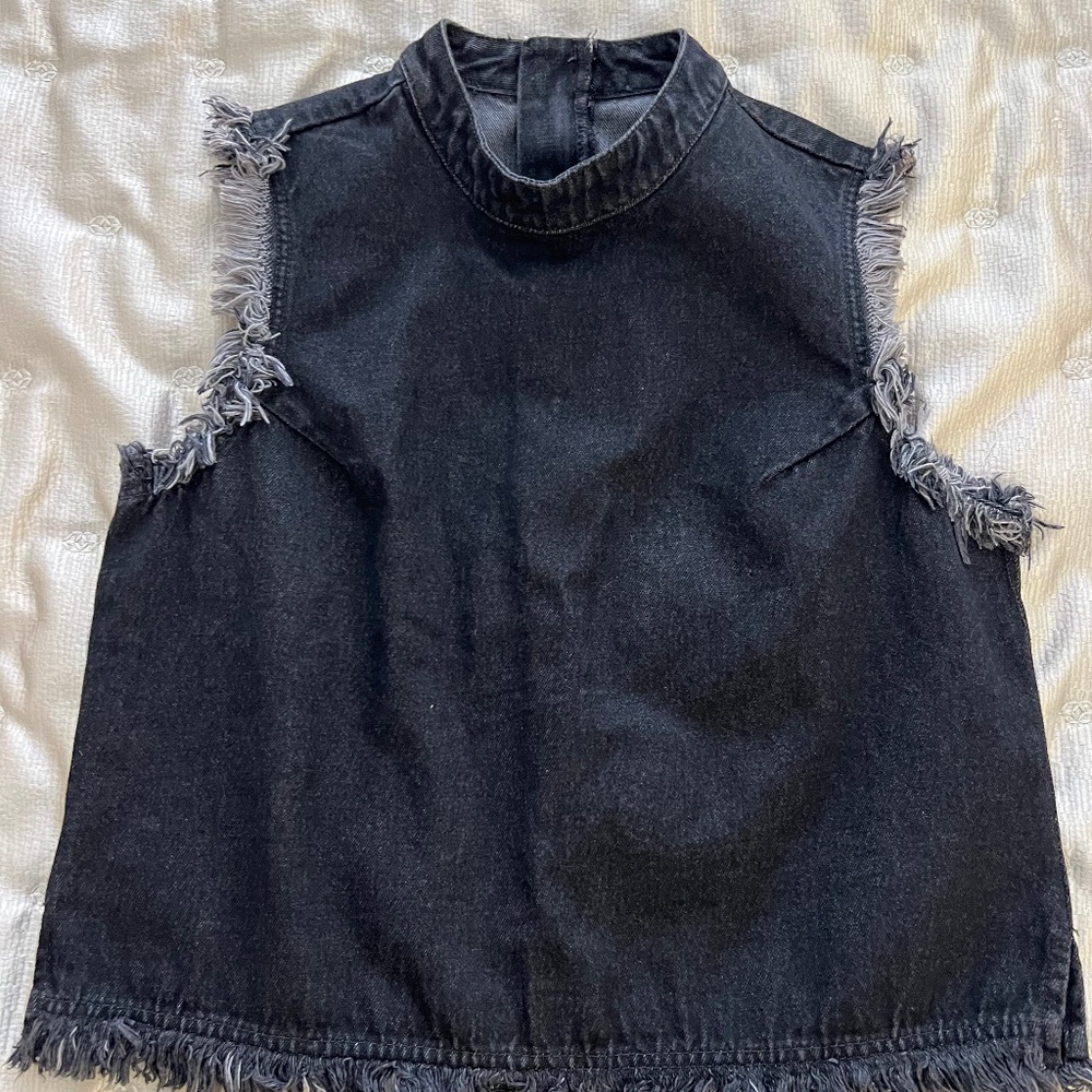 GAP black denim frayed top